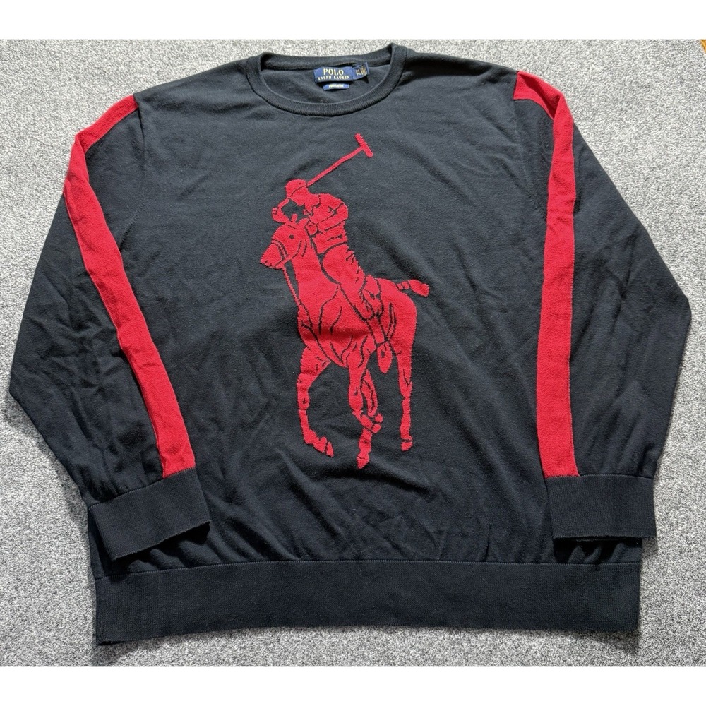 Polo Ralph Lauren Men's Black Embroidered Pony Player Double Knit Sweatshirt XXL